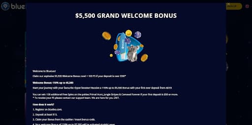 $5000 Grand Welcome Bonus at Blueleo Casino