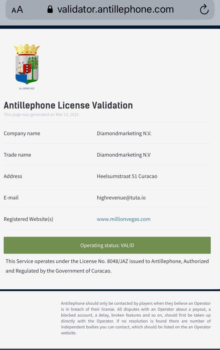 Antillephone license validation