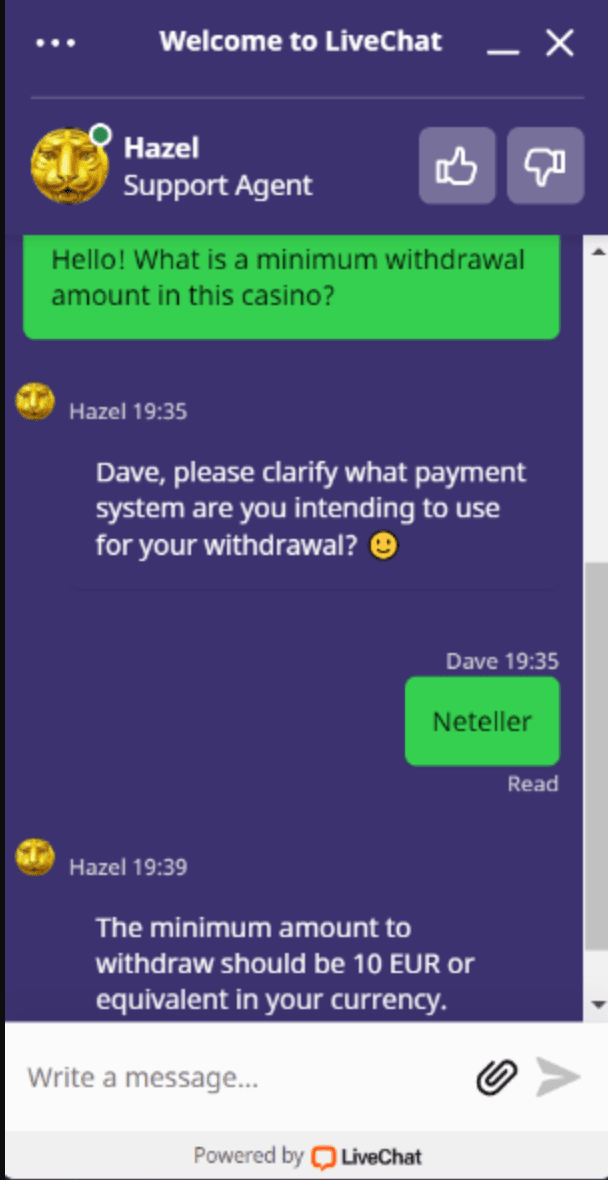 Bizzo Casino customer support