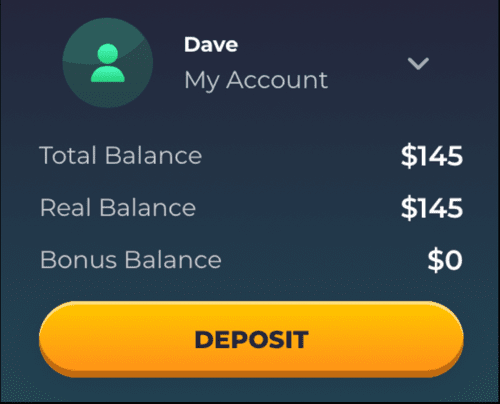 Dave's account balance at the end of the game in Roku Casino