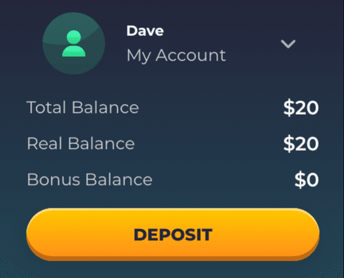 Dave's account balance at the start of the game in Roku Casino
