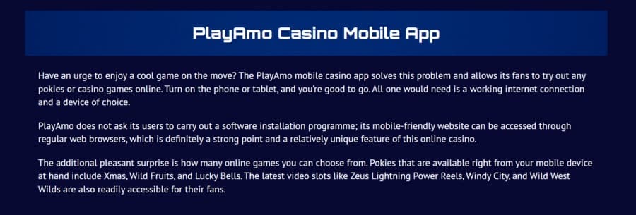 PlayAMO Casino mobile app