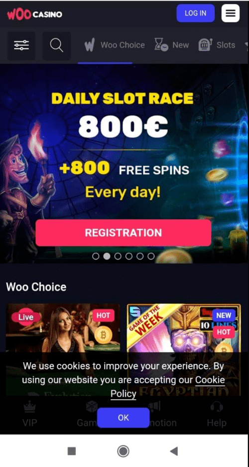 mobile version convenience on woo casino