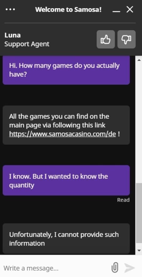 live chat  Samosa Casino